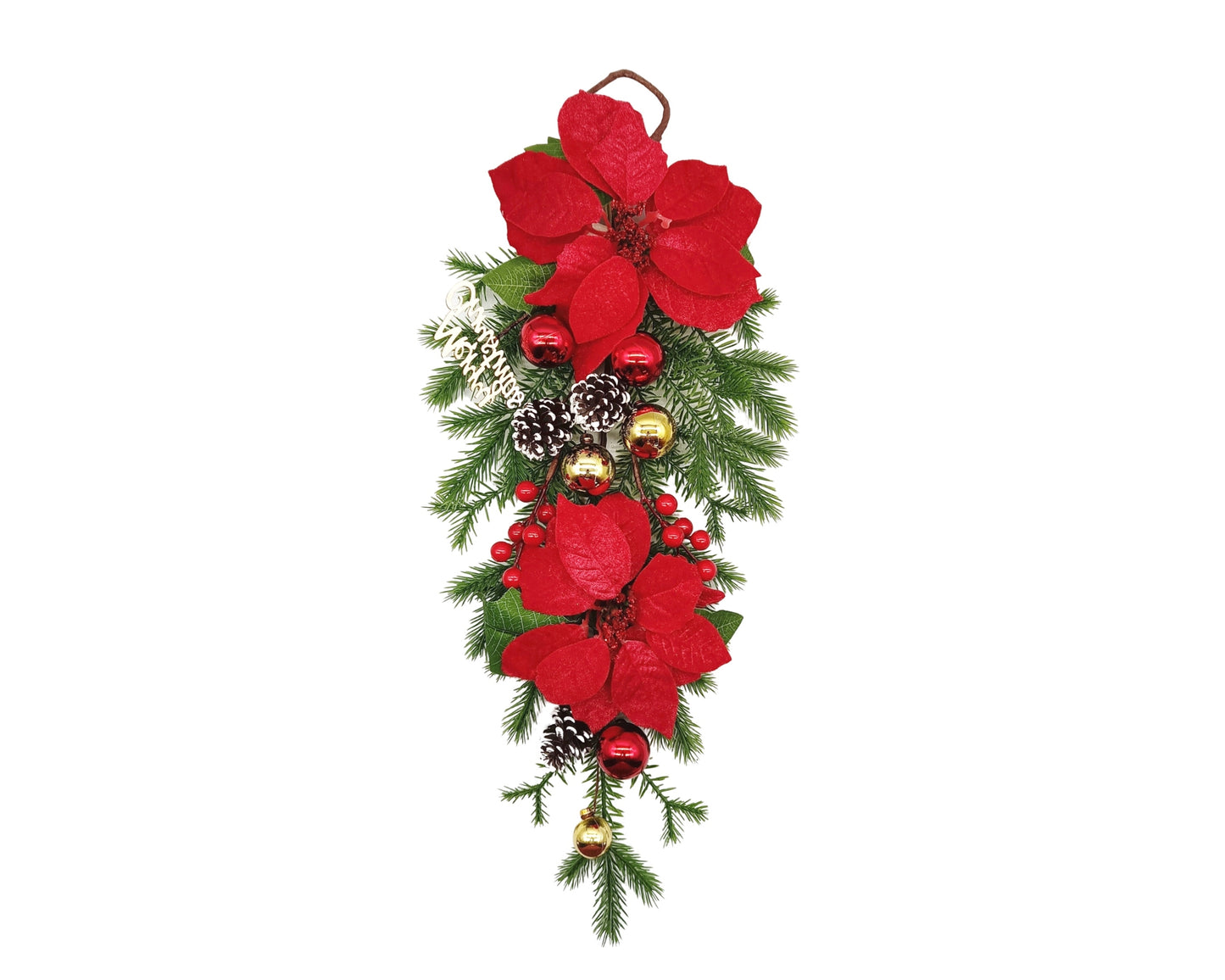 bulk 8 Xmas Faux Velvet Poinsettia Pinecone Berry Drop 62cm