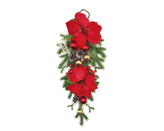 bulk 8 Xmas Faux Velvet Poinsettia Pinecone Berry Drop 62cm