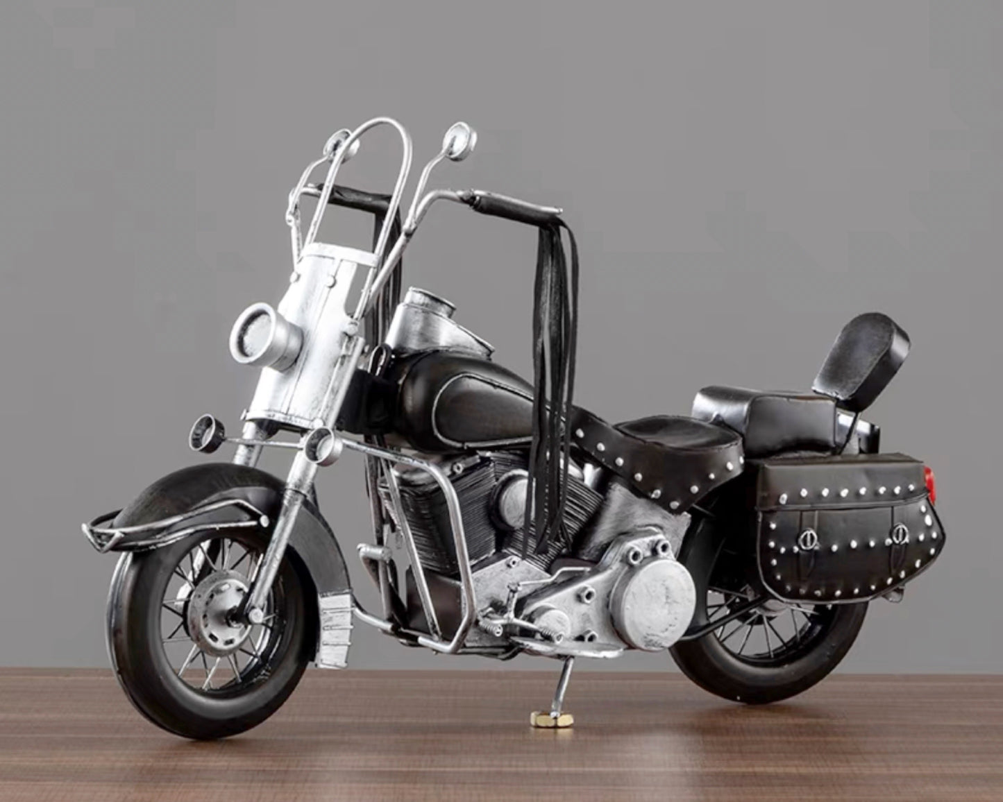 Metal & Faux Leather Motorbike 42cm