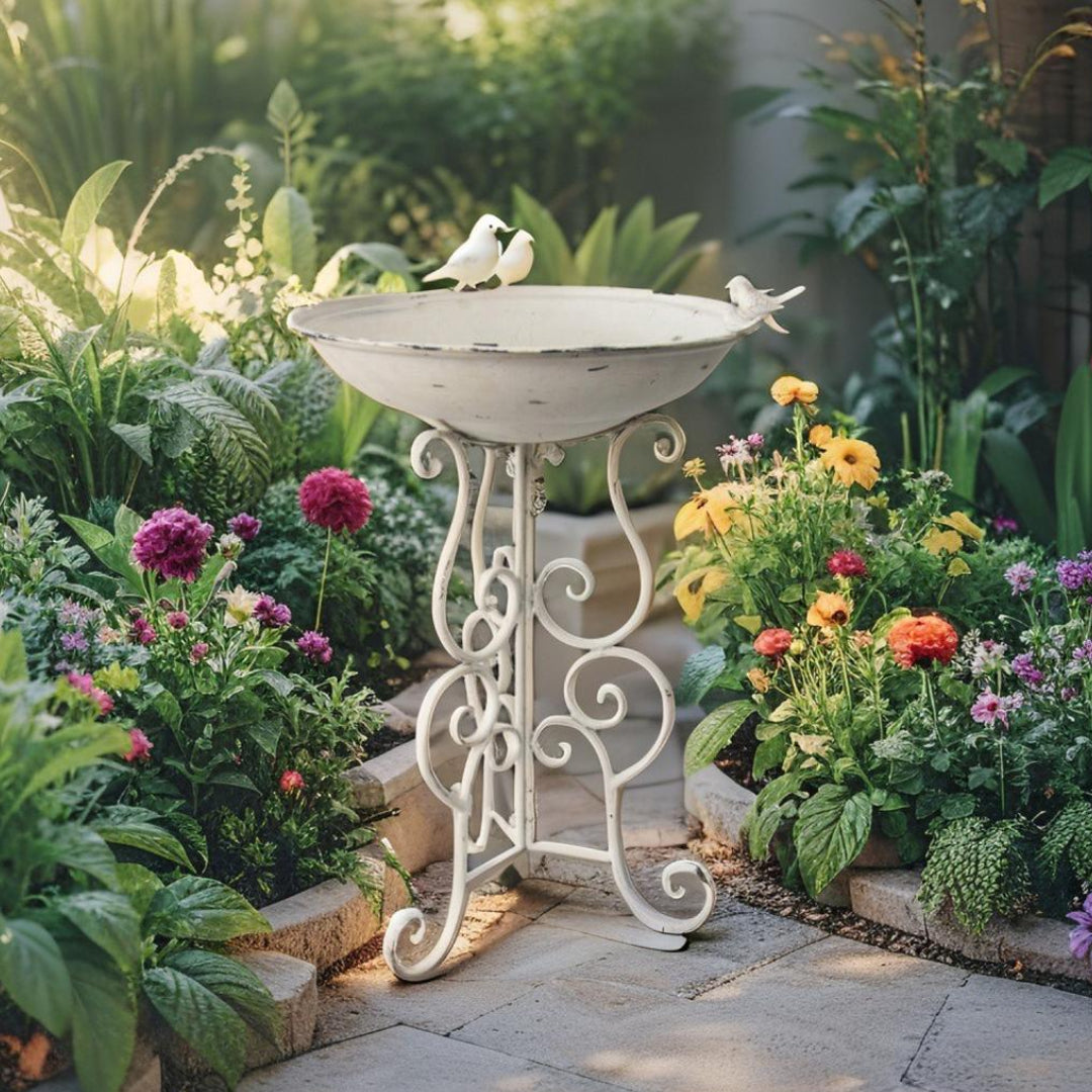 Large Birdbath w 3 Birds On Ornate Stand 76cm - Image 2