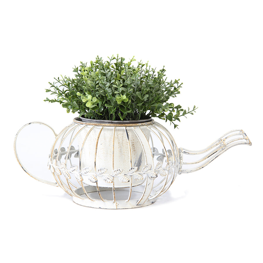 Antique White Teapot Pot Metal planter 36cm