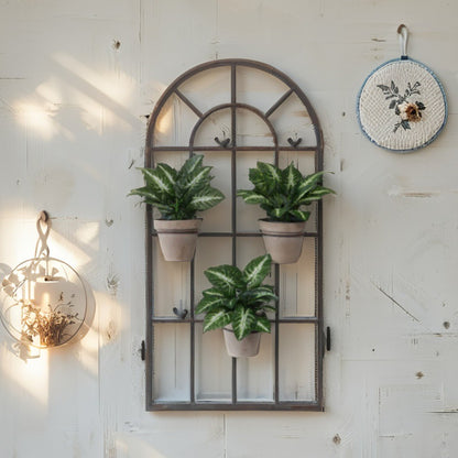 French Window Wall Art w Removeable 15cm Dia Pot Holders 130cm - Image 2