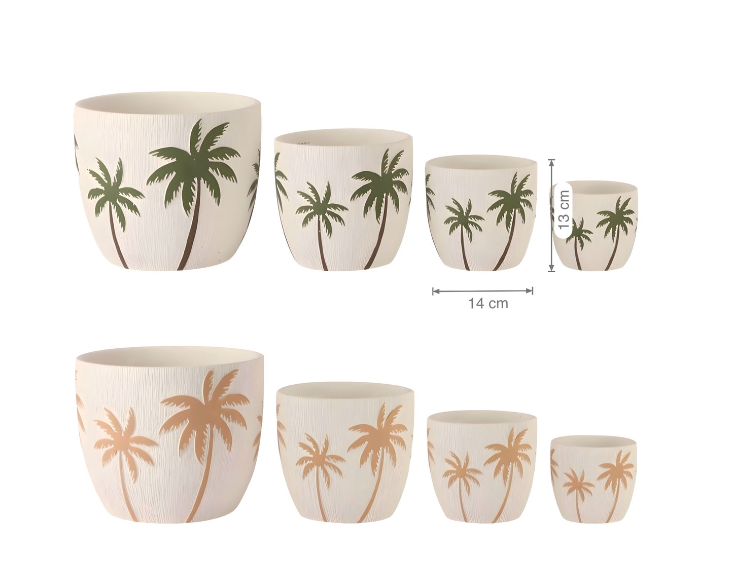 bulk 12 Embossed Palm Tree Cement Pot 14cm