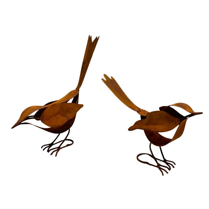 Set 2 Asst Rust Decorative Birds (w Potential Stakes) 17cm - Image 3
