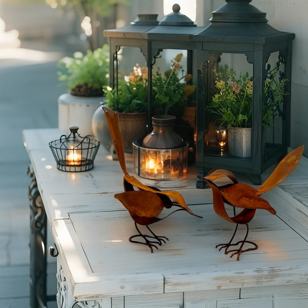 Set 2 Asst Rust Decorative Birds (w Potential Stakes) 17cm - Image 2
