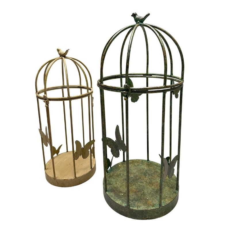Set 2 Nested Distressed Finish Plant Cages w Butterflies 79cm, 69cm - Image 3
