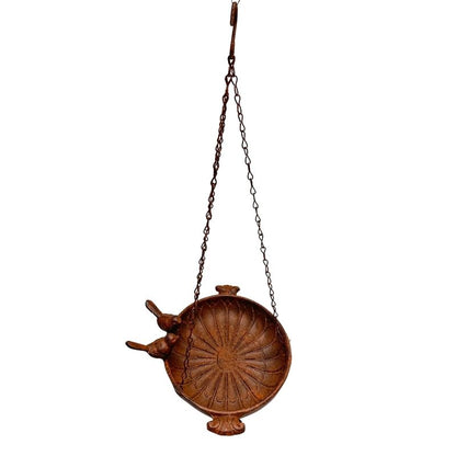 Hanging Cast-Iron Rust Birdfeeder w 2 Birds 41cm - Image 3