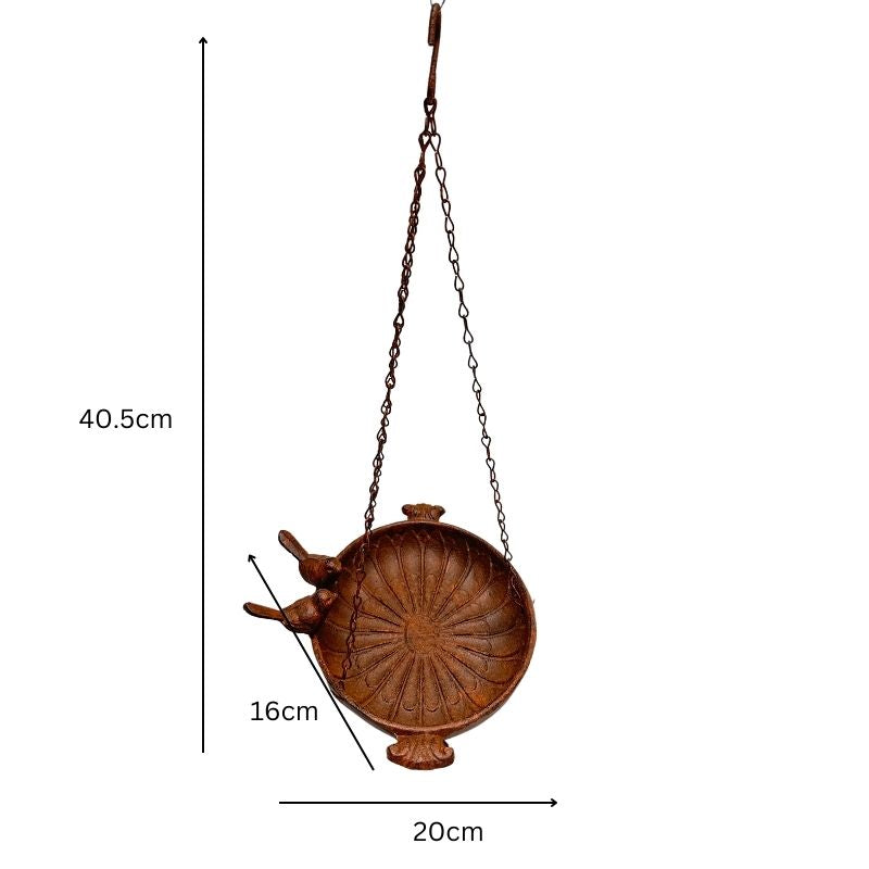 Hanging Cast-Iron Rust Birdfeeder w 2 Birds 41cm - Image 4
