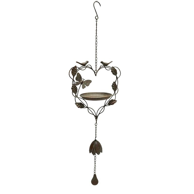 Hanging Heart Shape Birdfeeder w Butterfly + Birds 87cm