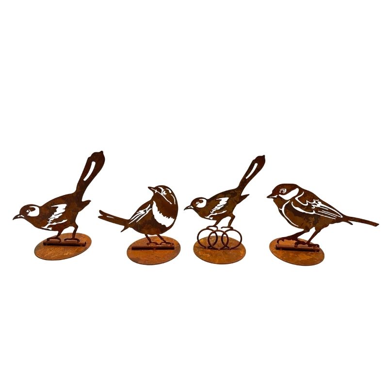 Set 4 Asst Rust Laser Cut Birds on Base 19cm - Image 3