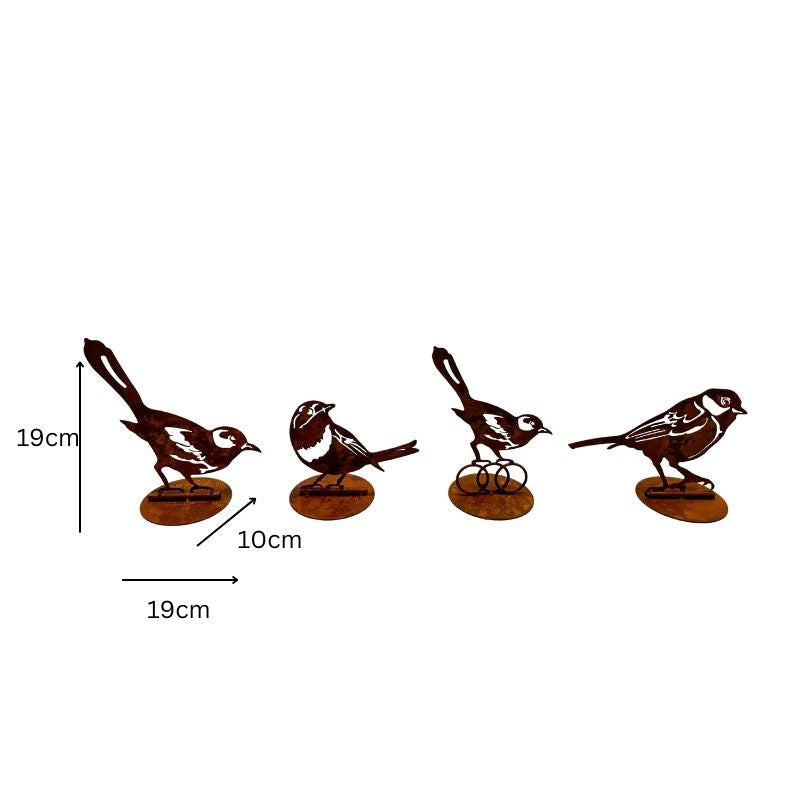 Set 4 Asst Rust Laser Cut Birds on Base 19cm - Image 4