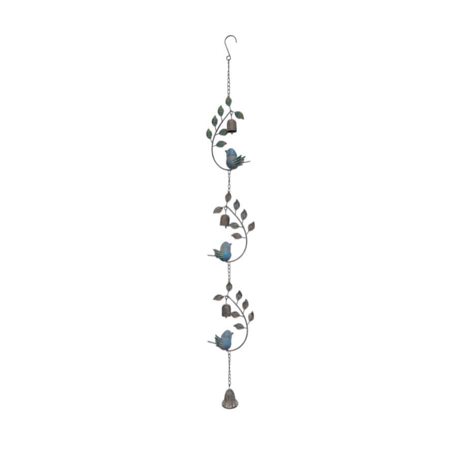Hanging Bell w Leaves + Birds 14cm