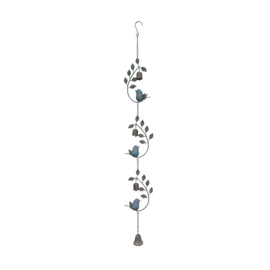 Hanging Bell w Leaves + Birds 14cm