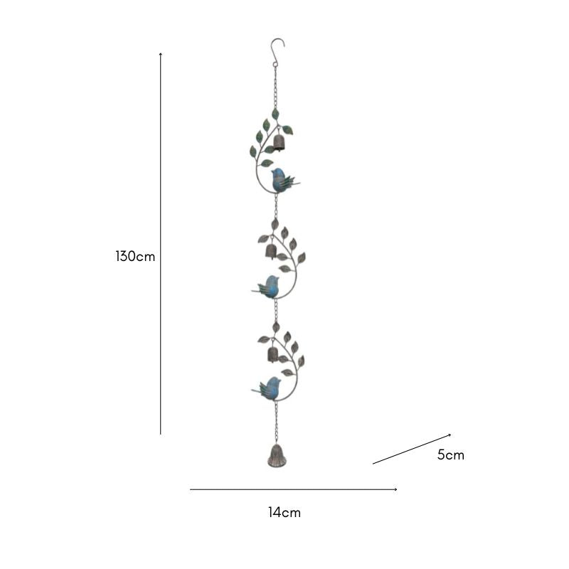 Hanging Bell w Leaves + Birds 14cm - Image 3