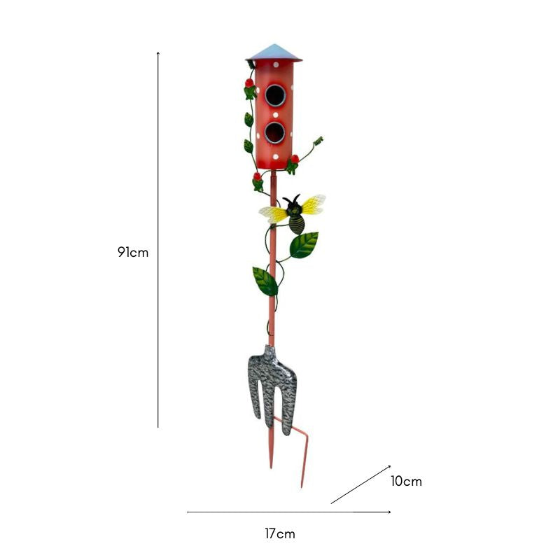 Colourful Birdhouse Stake w Gardenfork 91cm - Image 3