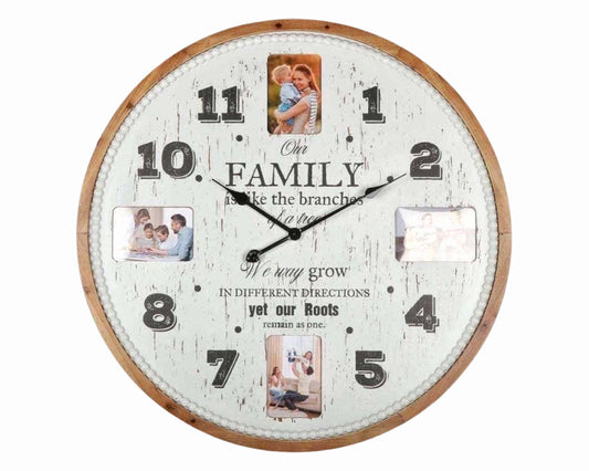 Family Tree Wall Clock w/ Photo Frames 80cm