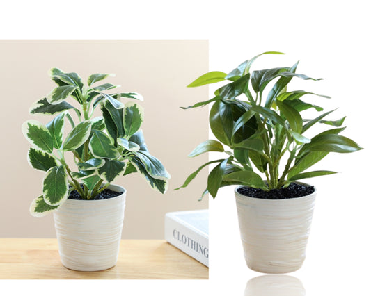 Set 2 Artificial Green Leaf in Pot 28cm