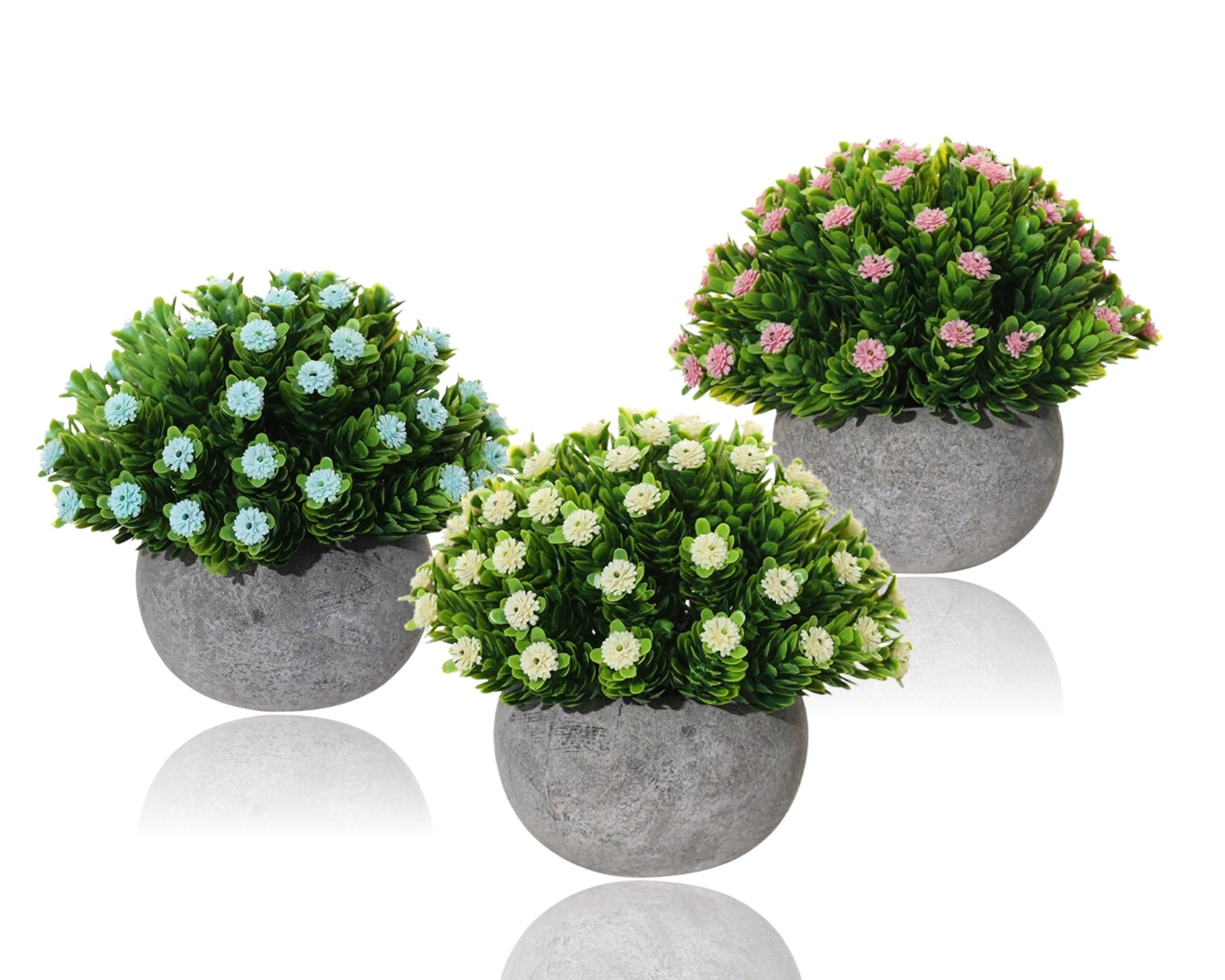 Set 3 Artificial Baby Breath in Cement Pot 13cm