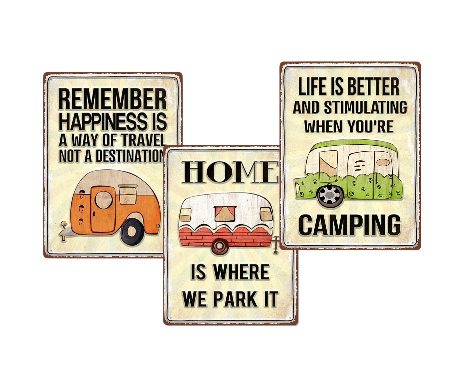 Set 3 Metal Campers Sign Wall Deco 40cm