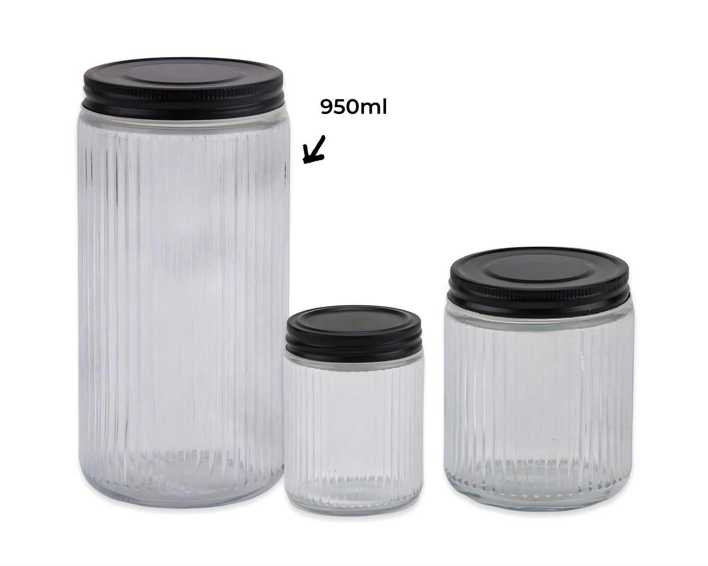 bulk 12 Ribbed Glass Jar w/ Metal Lid 950ml 9x19cm
