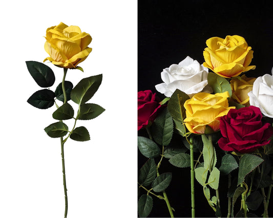 bulk 24 Articial Single Stem Rose Yellow 66cm