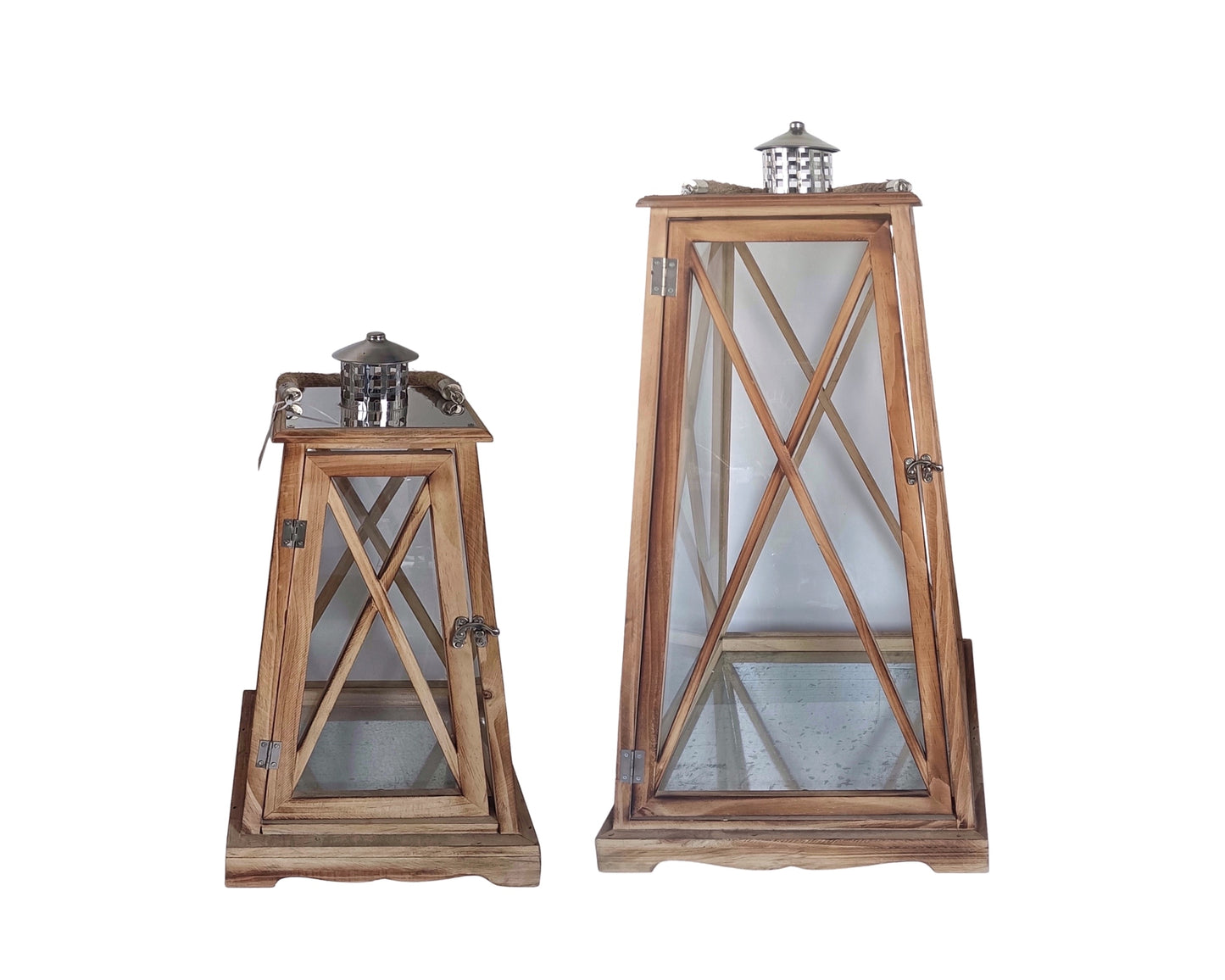 Set 2 Tapered Wooden Lantern 71cm
