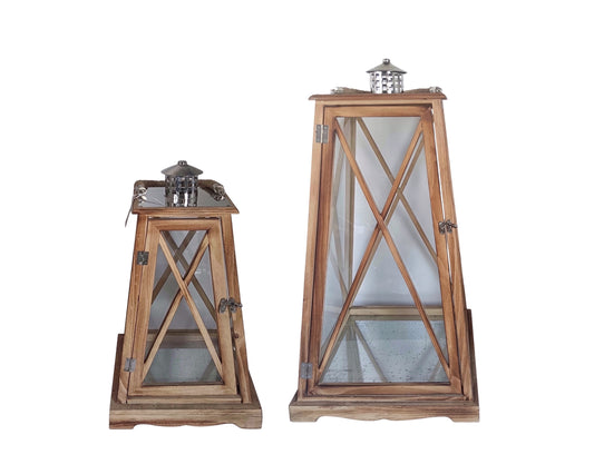 Set 2 Tapered Wooden Lantern 71cm
