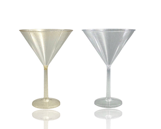 bulk 24 Glitter Plastic Jumbo Martini Glass 739ml 25cm