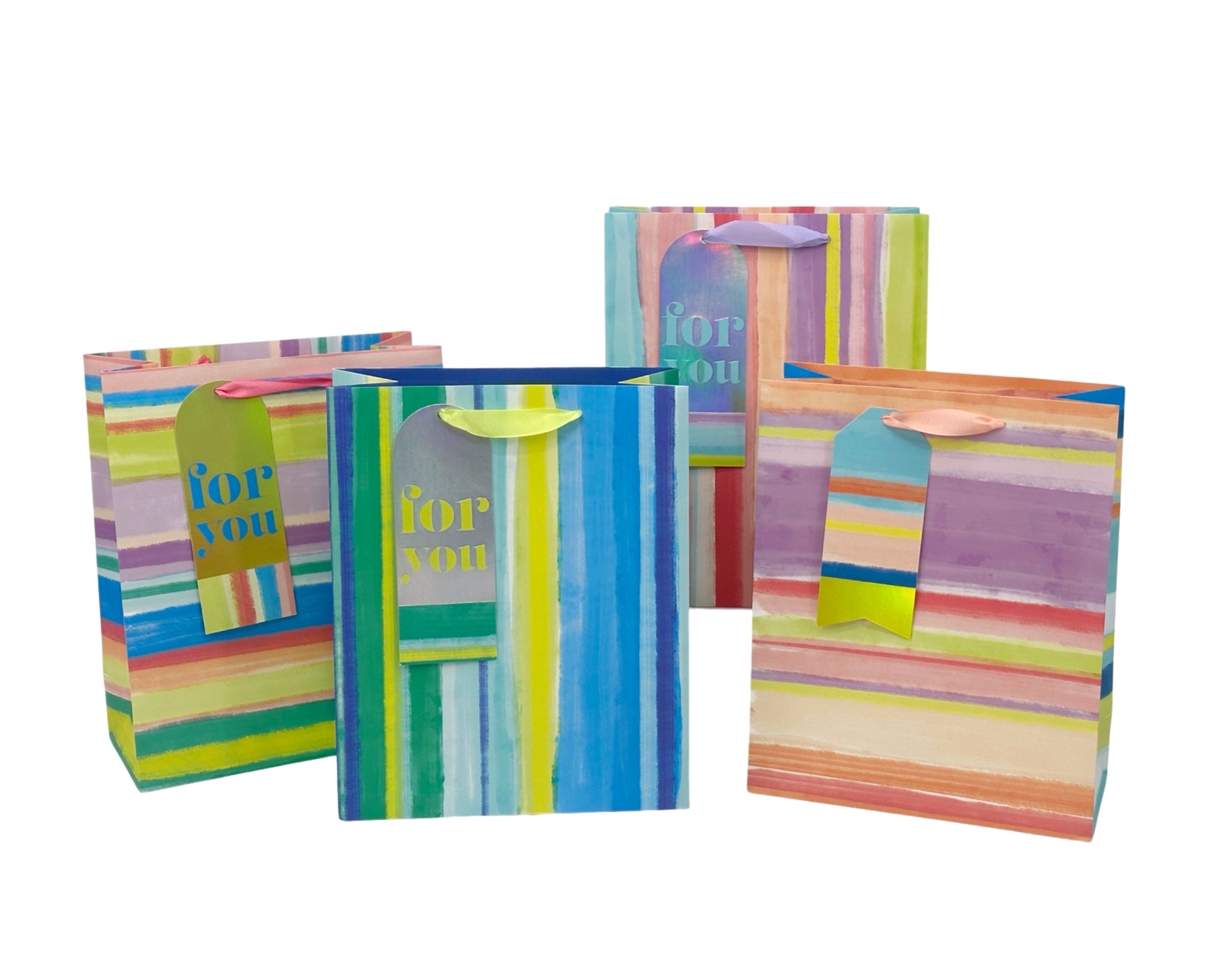 bulk 24 Large Colourful Stripe Gift Bag 32cm