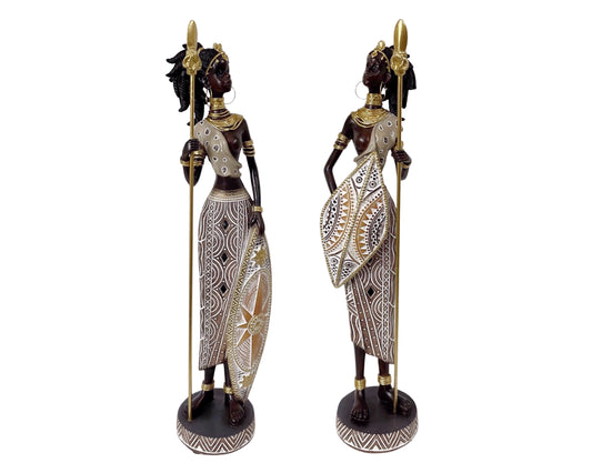 Set 2 African Warrior Statue Assorted 33cm