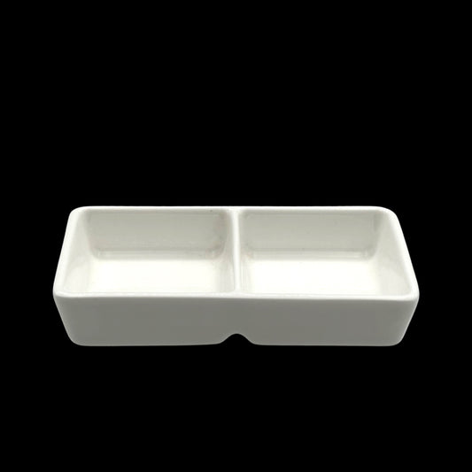 bulk 24 White Bone China 2 Section Square Dish 11x6cm