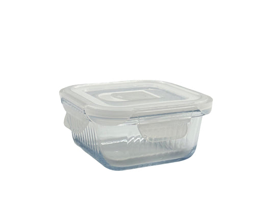 bulk 24 Borosilicate Glass Container w/ Lid Square 320ml 12x7cm