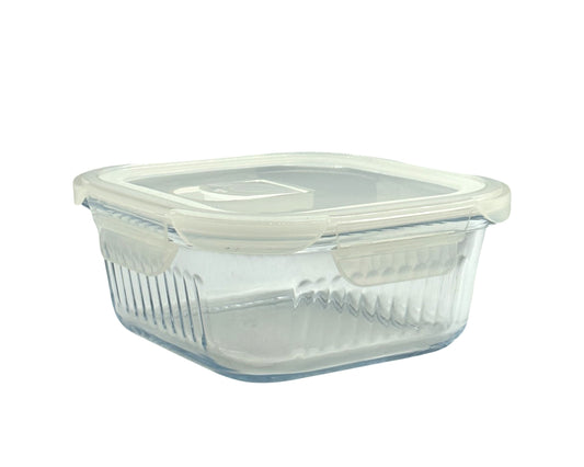bulk 12 Borosilicate Glass Container w/ Lid Square 800ml 16cm