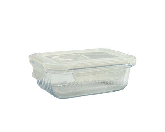 bulk 24 Borosilicate Glass Container w/ Lid Rect 370ml 15x6cm