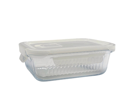 bulk 12 Borosilicate Glass Container w/ Lid Rect 640ml 18x7cm
