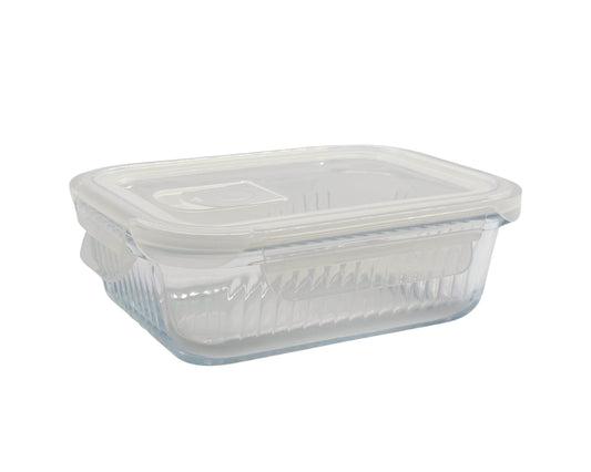 bulk 12 Borosilicate Glass Container w/ Lid Rect 1040ml 20x8cm