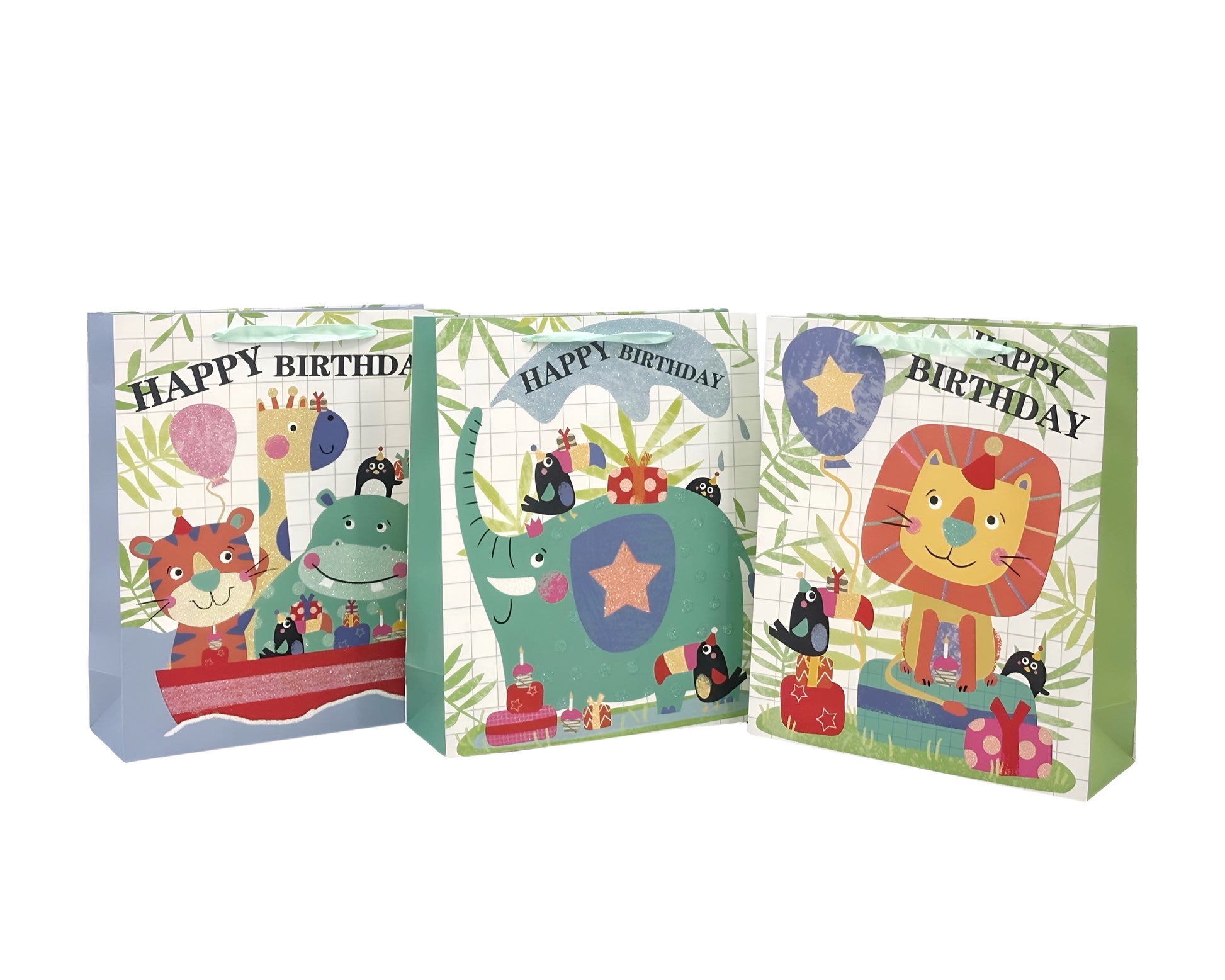 bulk 24 Medium Happy Jungle Birthday Gift Bag Assorted 23cm