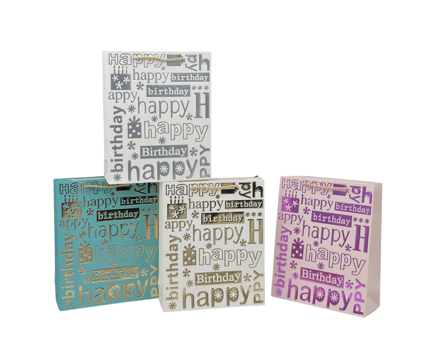 bulk 24 Large Birthday Wishes Foiled Gift Bag Assorted 32cm