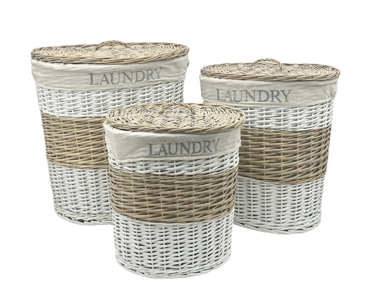 Set 3 Hampton Willow Round Laundry Basket 55cm