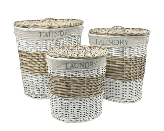 Set 3 Hampton Willow Round Laundry Basket 55cm