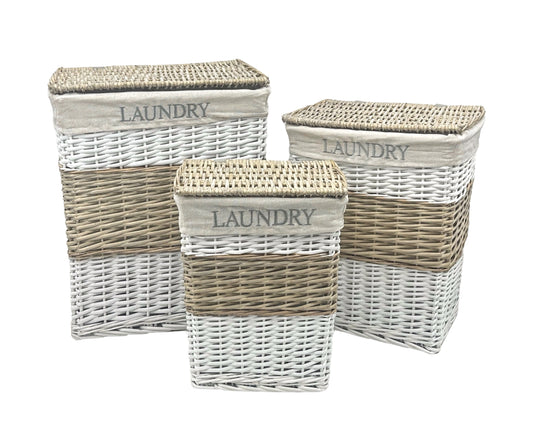 Set 3 Hampton Willow Rectangle Laundry Basket 55cm
