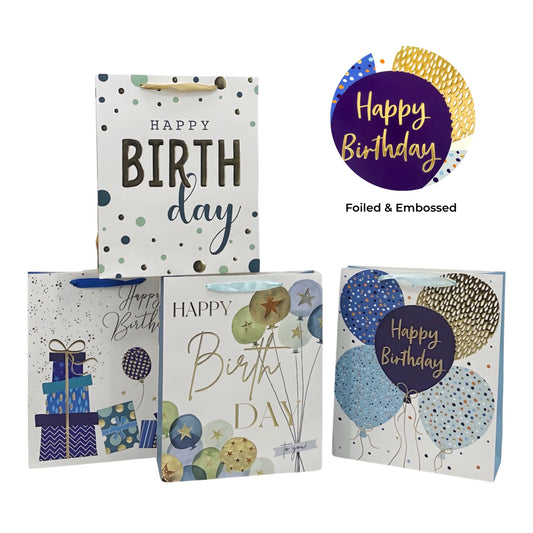Bulk 24 Medium Foil & Embossed Birthday Gift Bag3cm