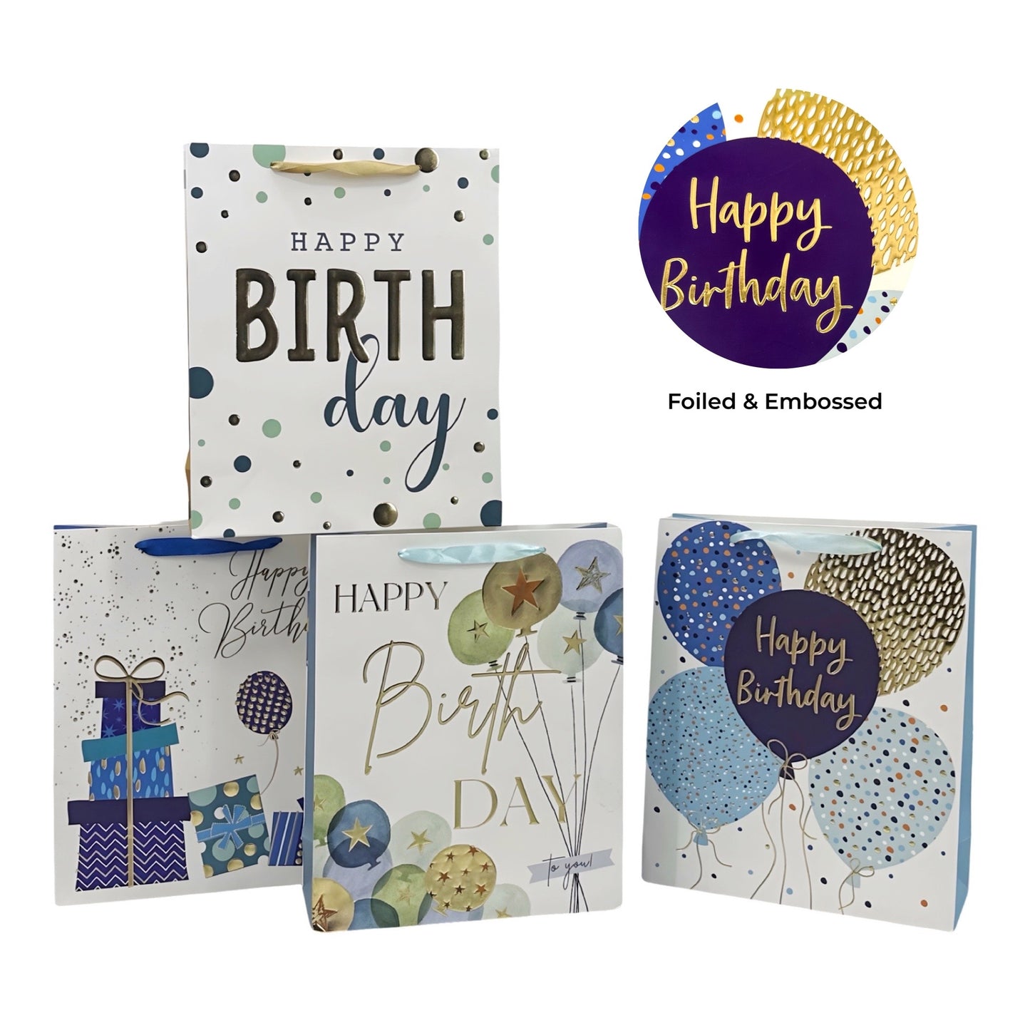 Bulk 24 Large Foil & Embossed Birthday Gift Bag 32cm
