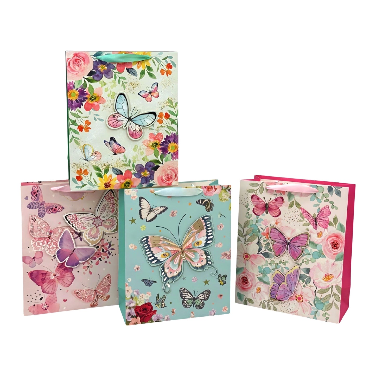 Bulk 24 Xlarge 3D Foiled Butterfly Gift Bag Assort