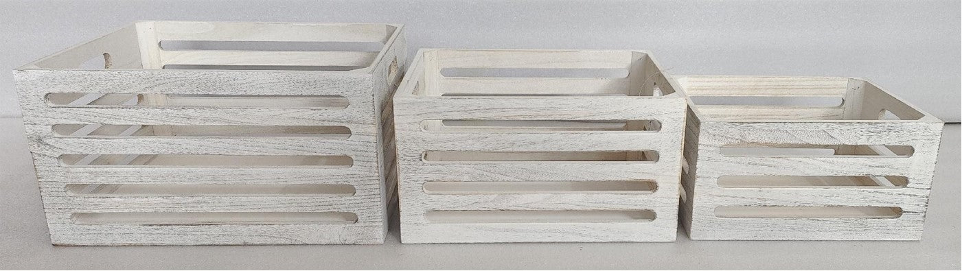 Set 3 Wood Crates White Wash 40cm