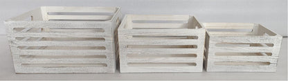 Set 3 Wood Crates White Wash 40cm