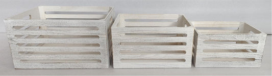 Set 3 Wood Crates White Wash 40cm