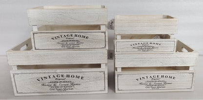 Set 4 Vintage Home Wood Crate White Wash 40cm