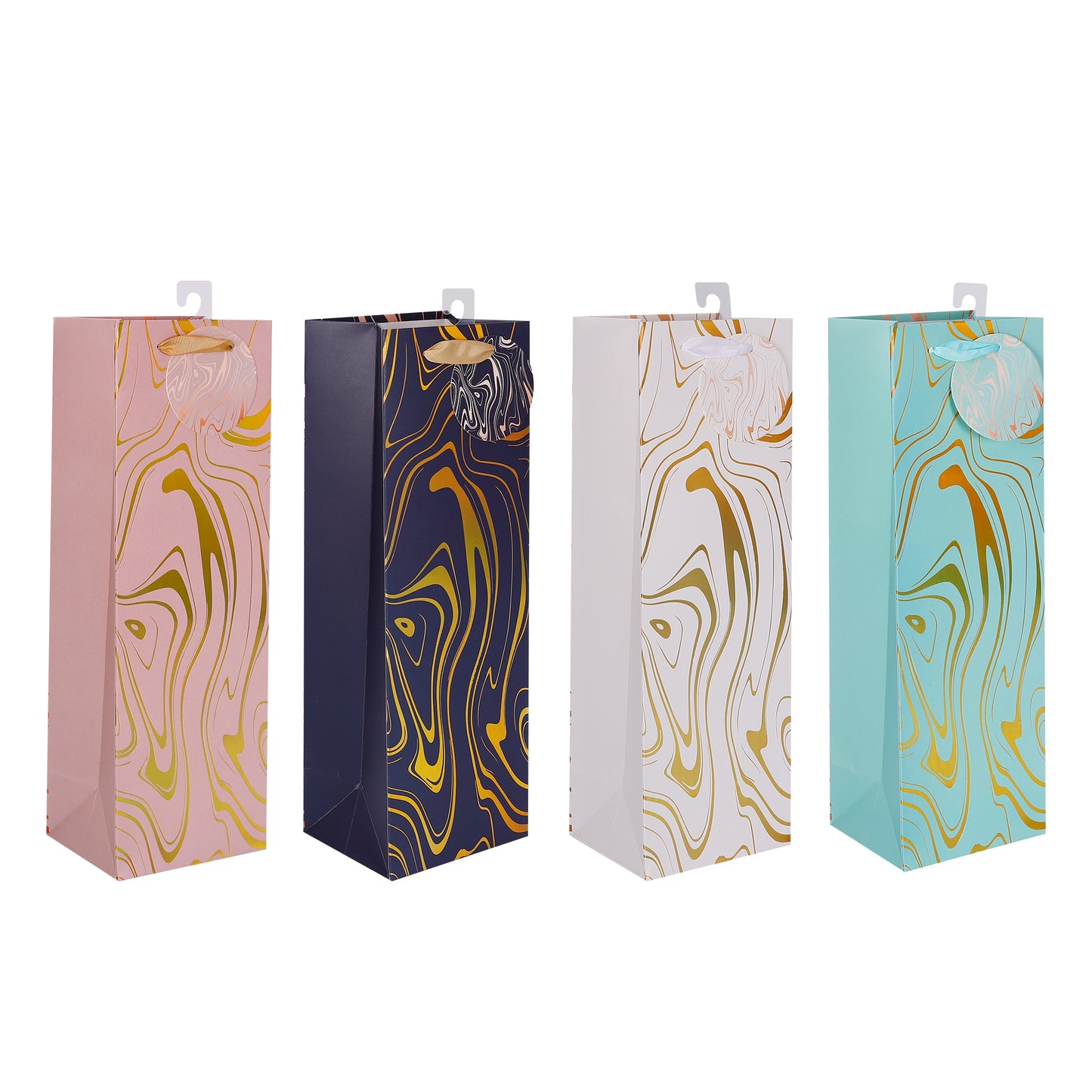 bulk 24 Marble Flow Bottle Gift Bag Foiled Btl Assorted 36cm