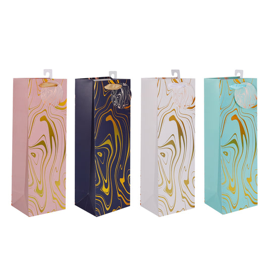 bulk 24 Marble Flow Bottle Gift Bag Foiled Btl Assorted 36cm